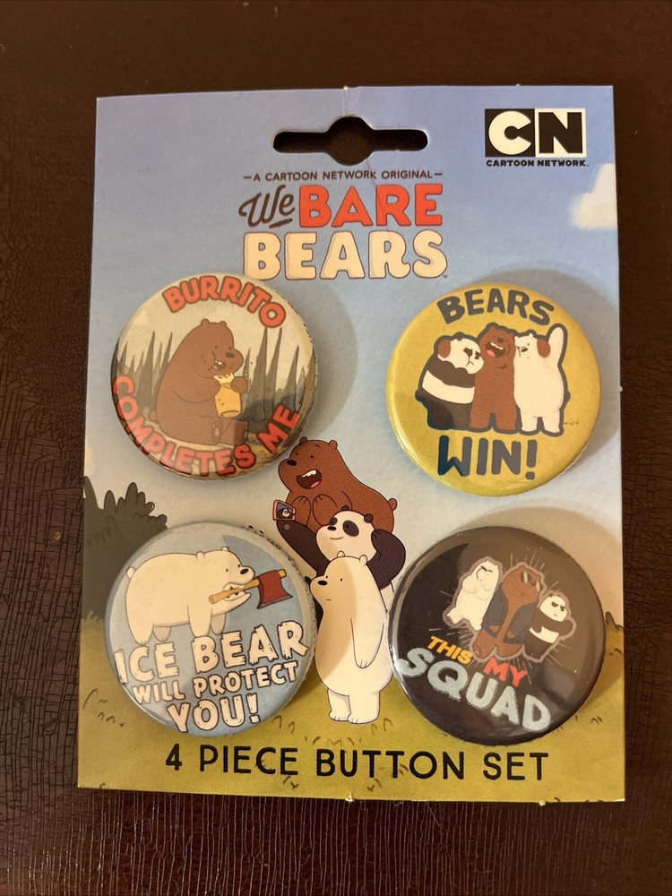 We Bare Bears Cartoon Network 4 Piece Button Set