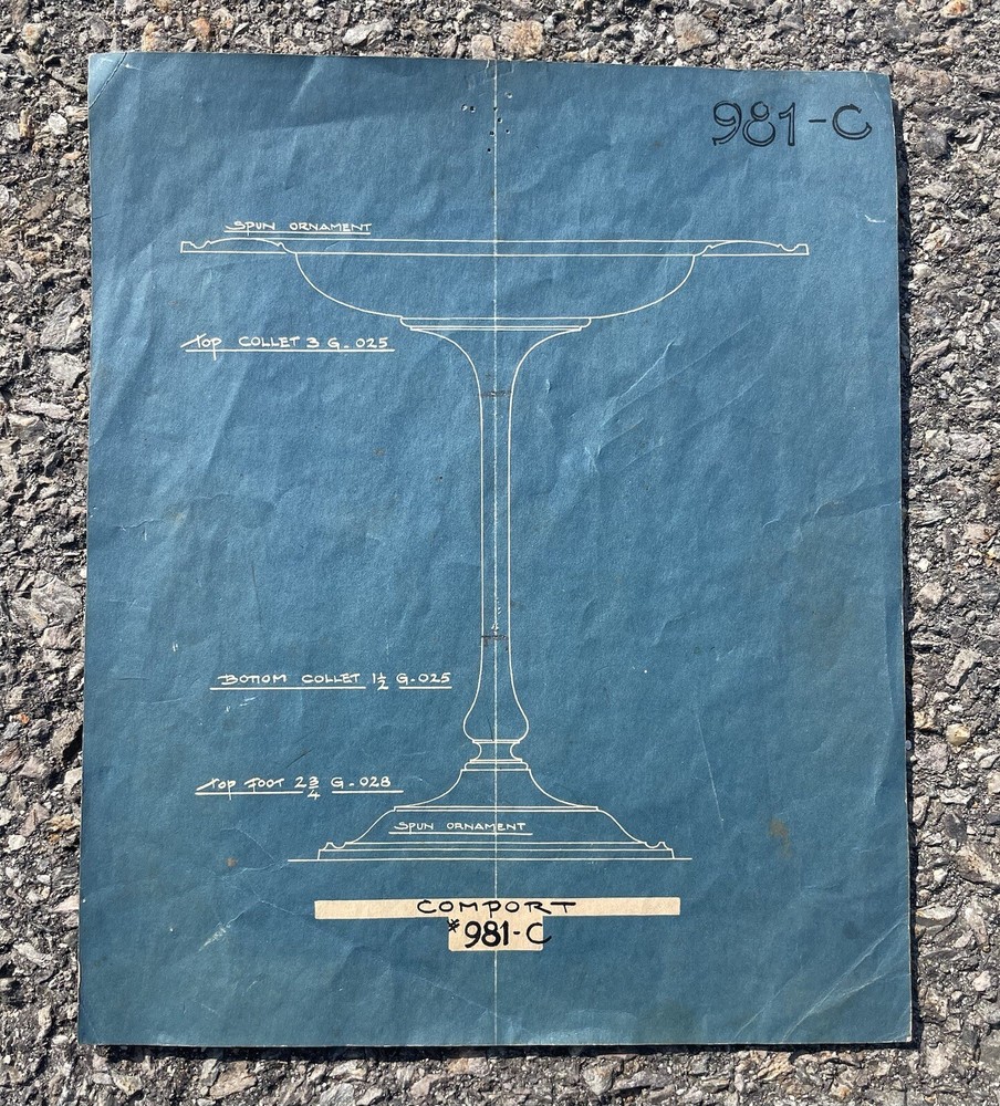 Antique Reed & Barton Co Paper Blueprint Pattern Sketch For Silver Cup Prototype