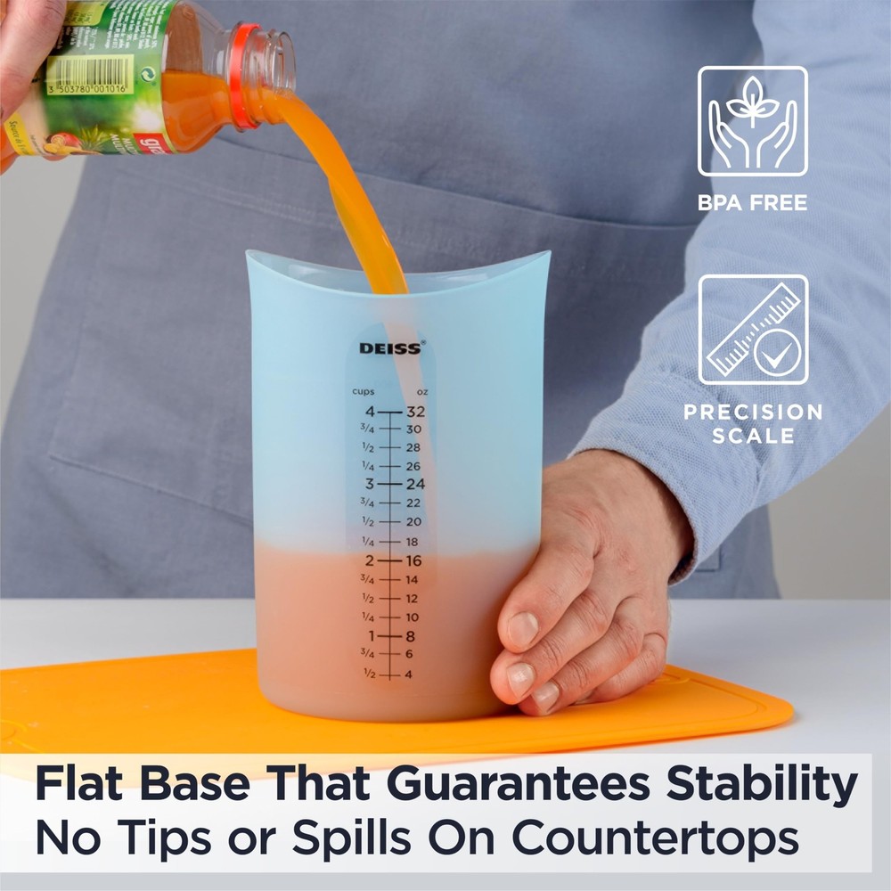 Deiss PRO 3 Piece Silicone Measuring Cup Set - Versatile & Durable, Easy-Pour...