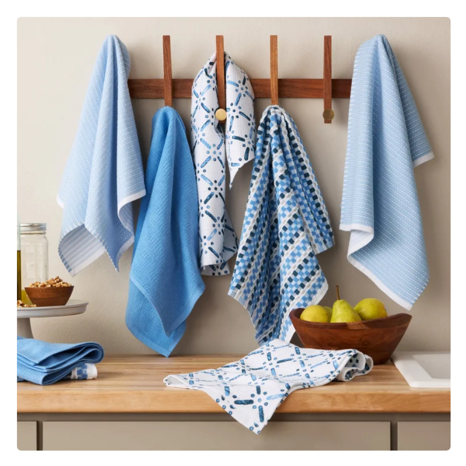 KitchenAid Kitchen Towels Blue Multicolor 8-Pack Rectangular - New!!