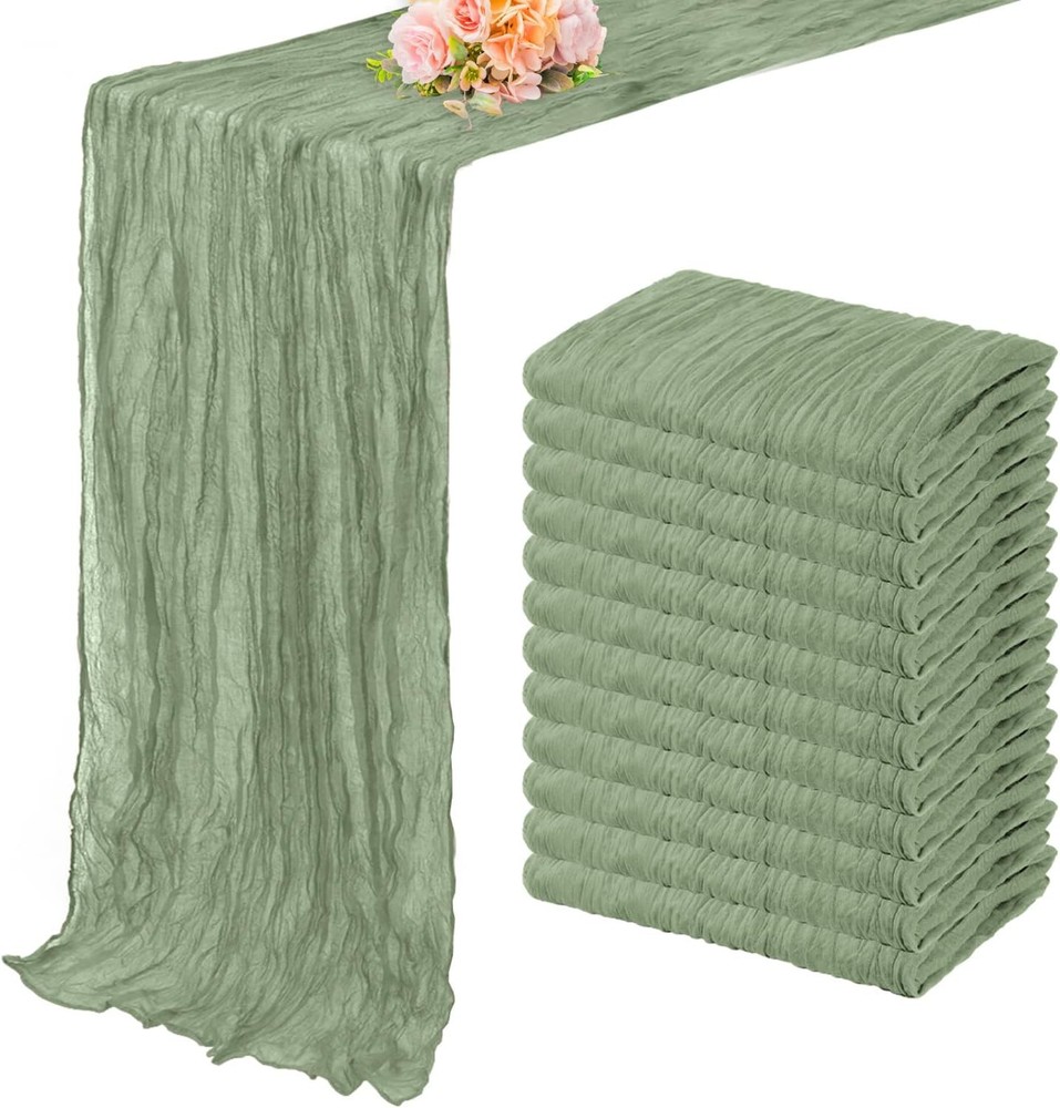 12 Pack Sage Green Cheesecloth Table Runner 10FT Rustic Gauze Fabric Cheese