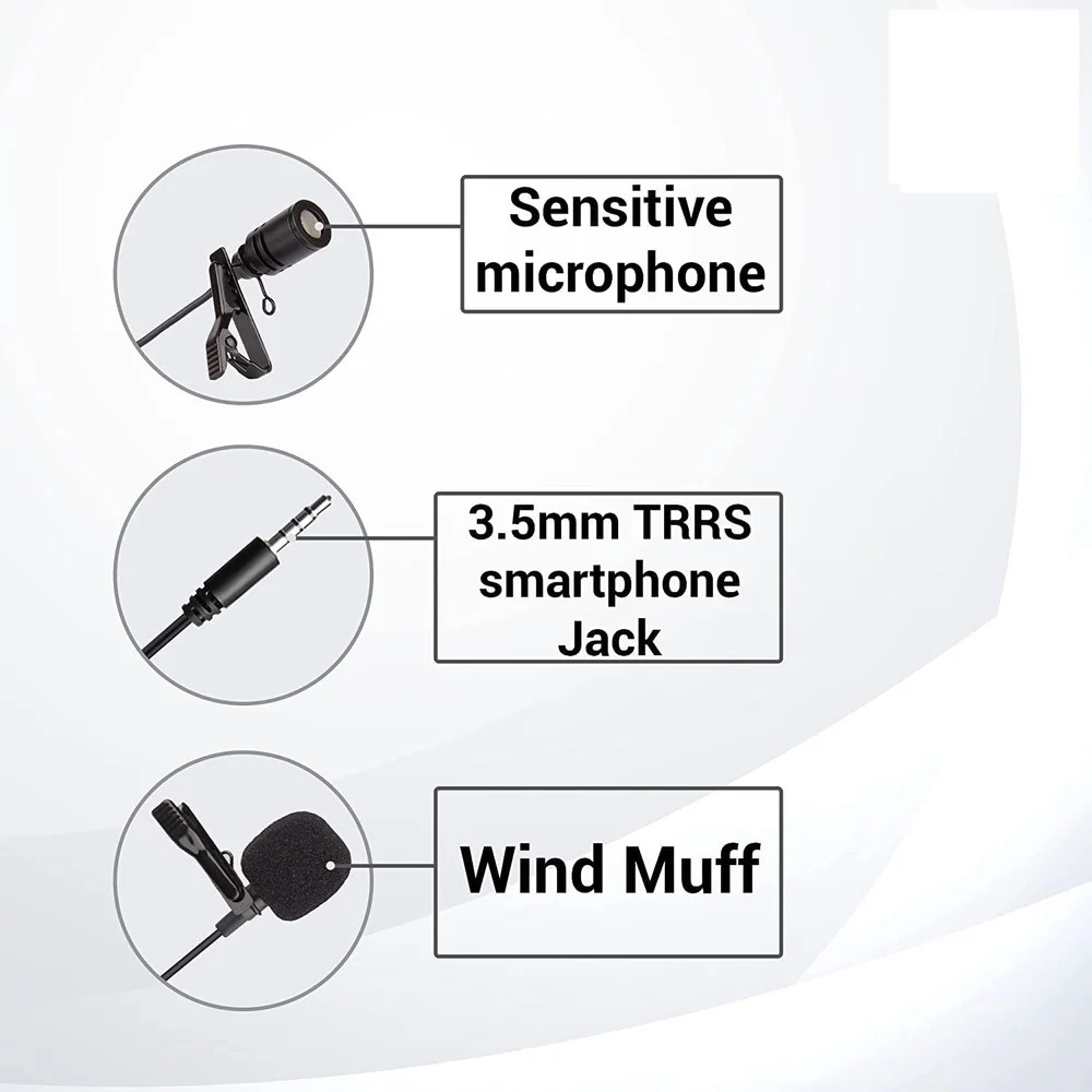 Omnidirectional Lapel Lavalier Microphone Clip-on Condenser Mini Iphone Android