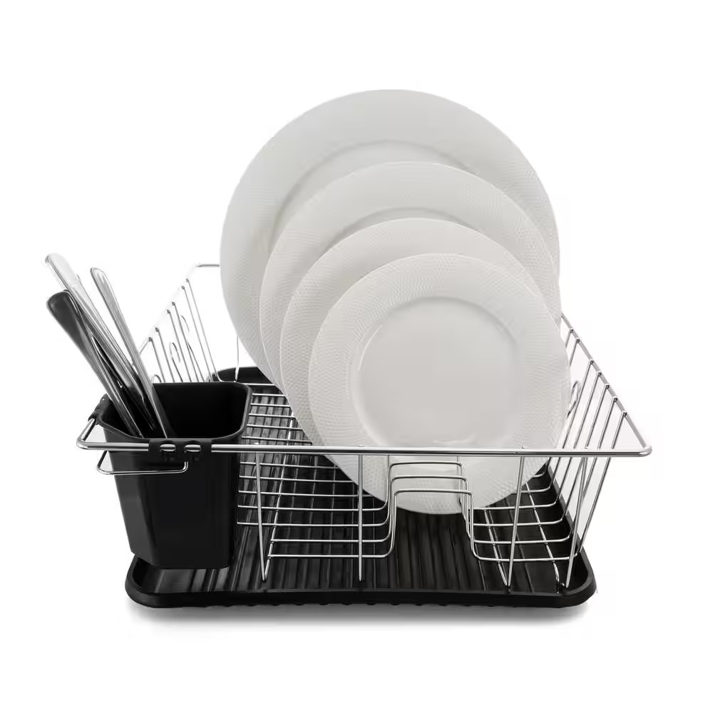 17.5 In. Black and Chrome Countertop Dish Rack