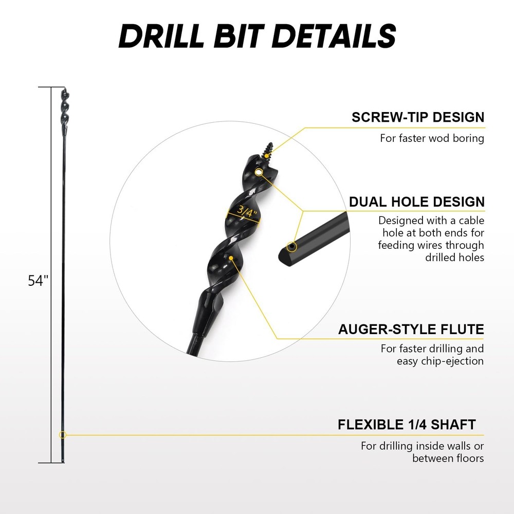 HANSHAN Flexible Installer Drill Bit 54-Inch x 3/4-Inch Fish Bit for Pulling ...