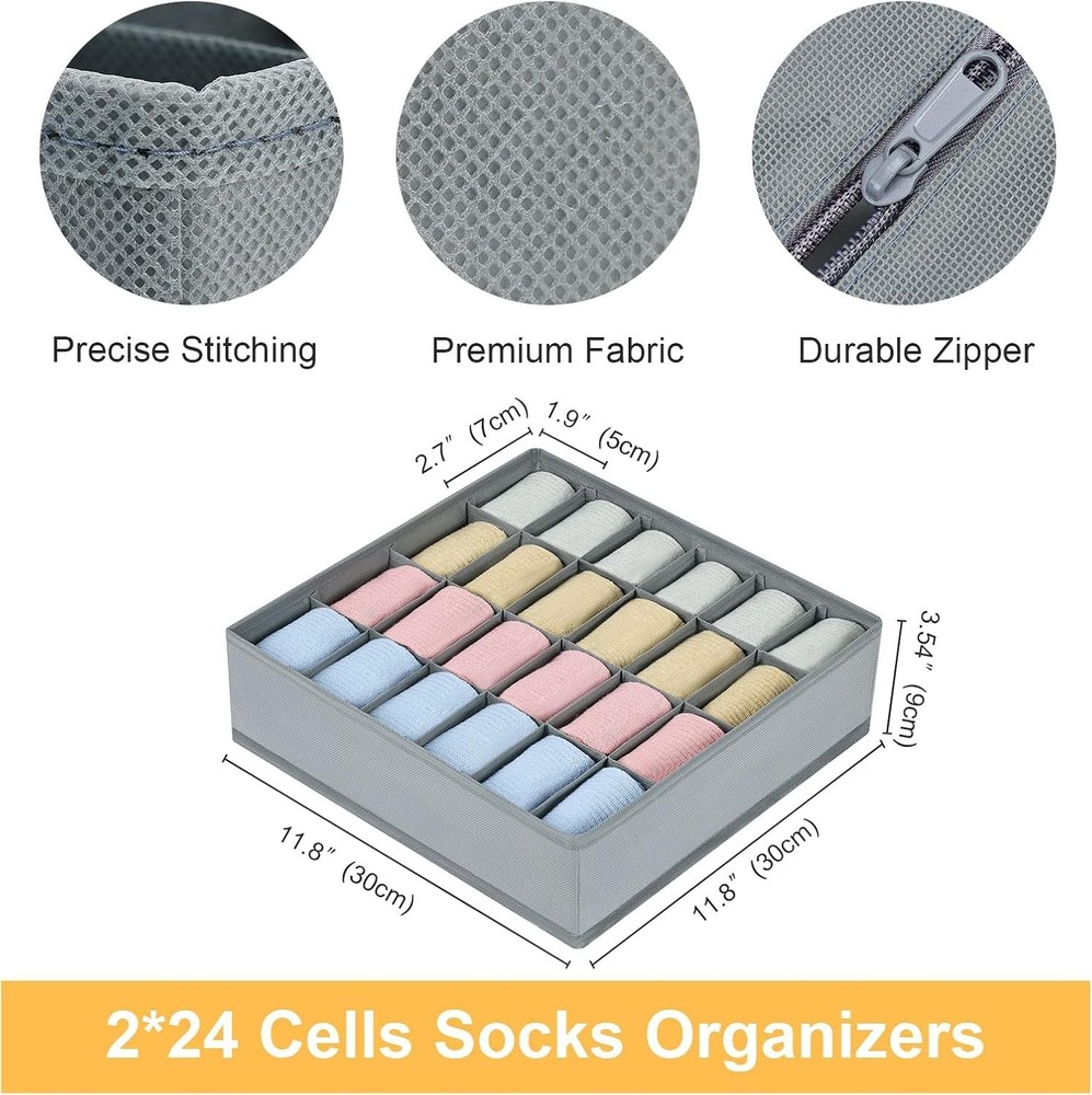 Joyoldelf 2 Pack 24-Cell Sock Drawer Organizer, Grey