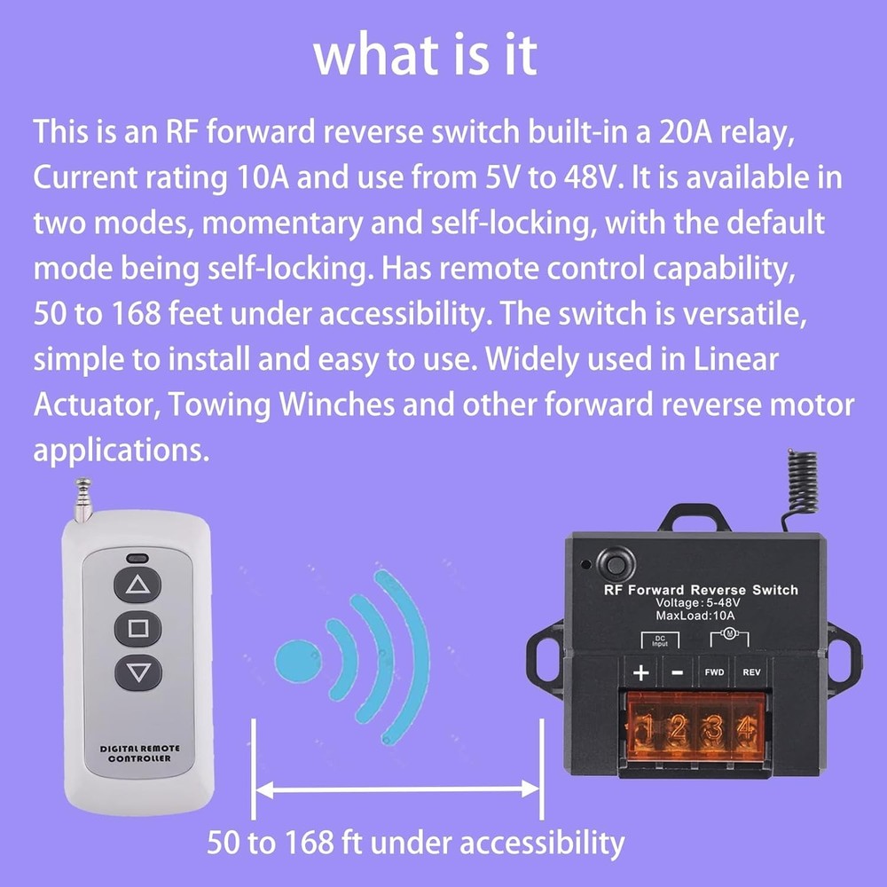 Wireless Remote Switch for Linear Actuator, Forward Reverse Relay Contactor w...