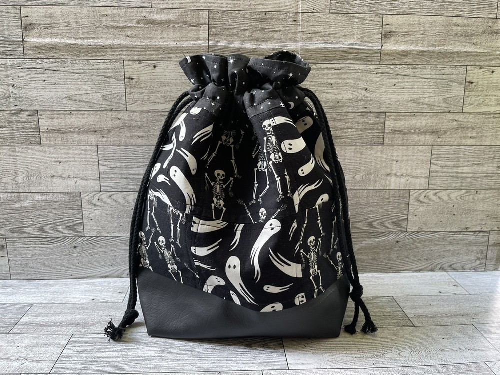Project Bag For Knitting Crochet handmade Drawstring fall Halloween Ghost
