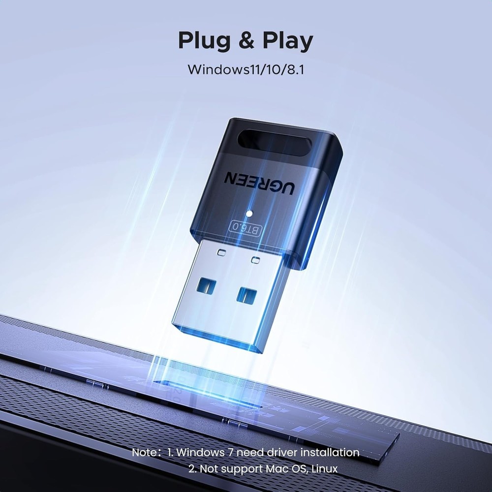 UGREEN USB Bluetooth Adapter for PC, Bluetooth 6.0 Dongle Receiver EDR & BLE, Pl
