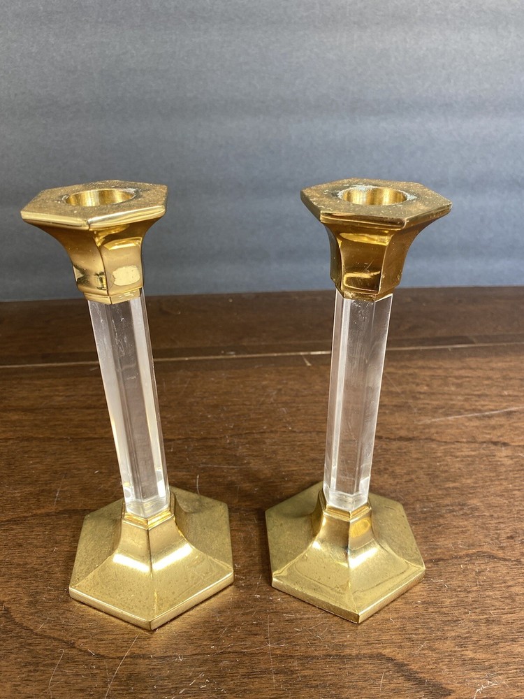 Fine Crystal & Brass Candle stick Holder Set