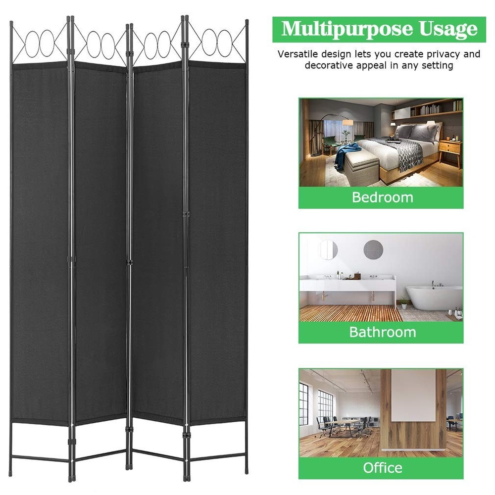 4 Panel Room Divider 6.8FT Steel Frame Screen Folding Privacy Freestanding