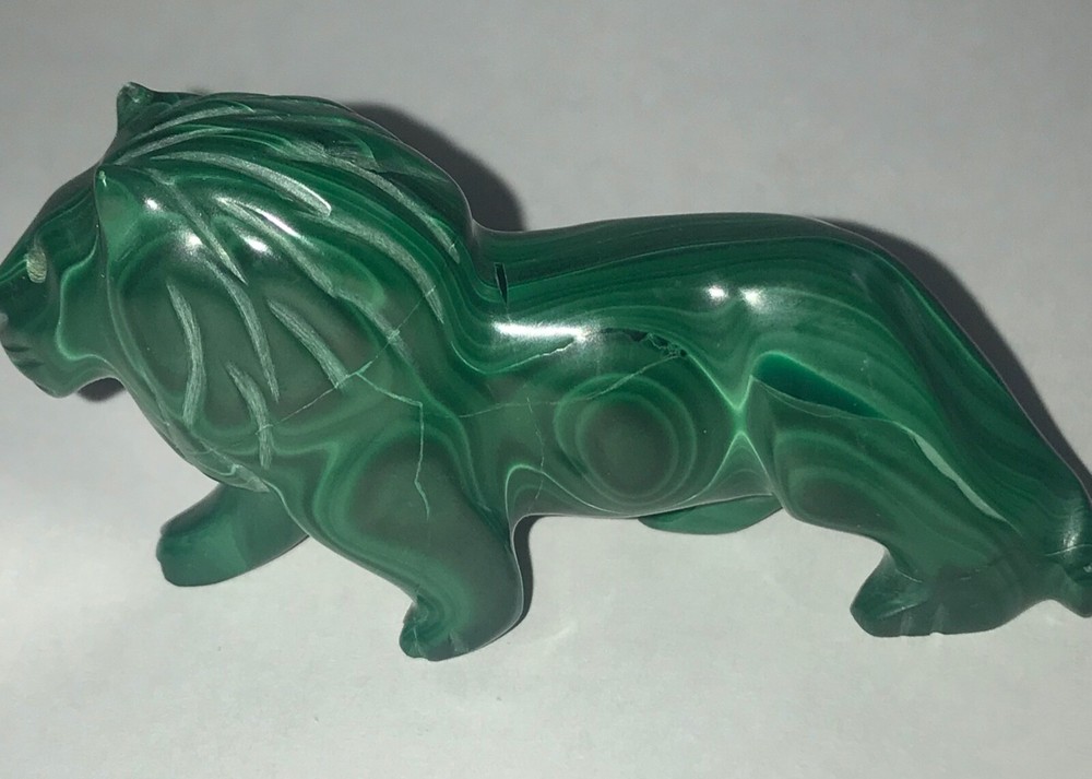 CARVED MALACHITE LION FIGURINE