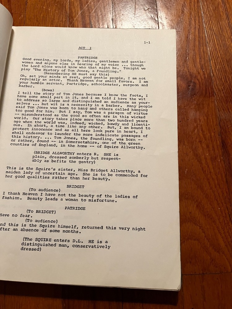 Rare Original 1960's Theatre Script "Tom Jones" lead actor's script
