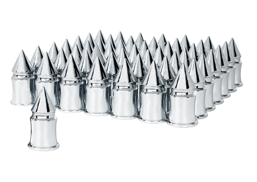 33mm X 4-3/8" Chrome Plastic V-Spike Nut Covers - Push-On (60-Pack)