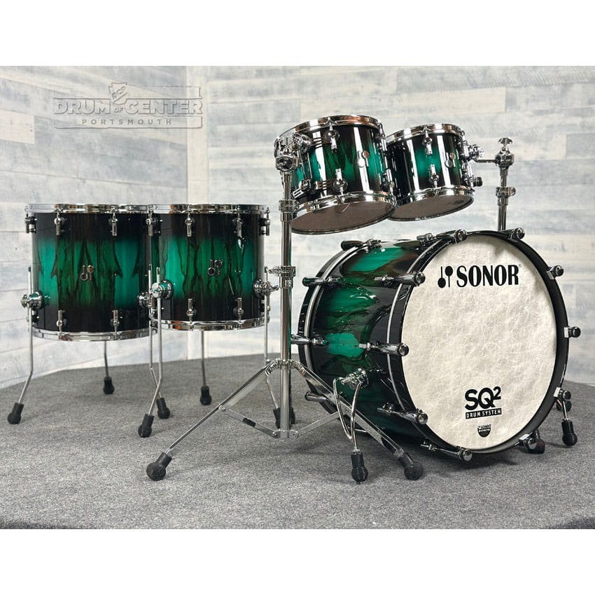 Sonor SQ2 Beech 5pc Drum Set Green Burst over African Marble Gloss