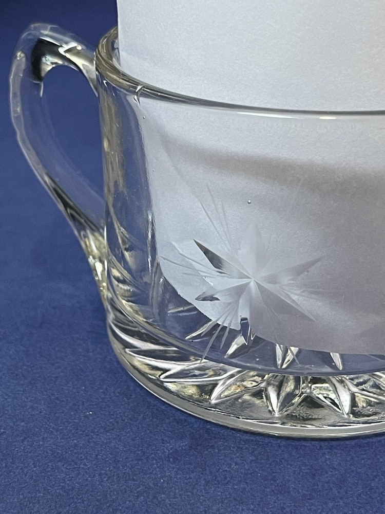 VTG Clear Etched Glass-Atomic Starburst Pattern Open Creamer & Sugar Set