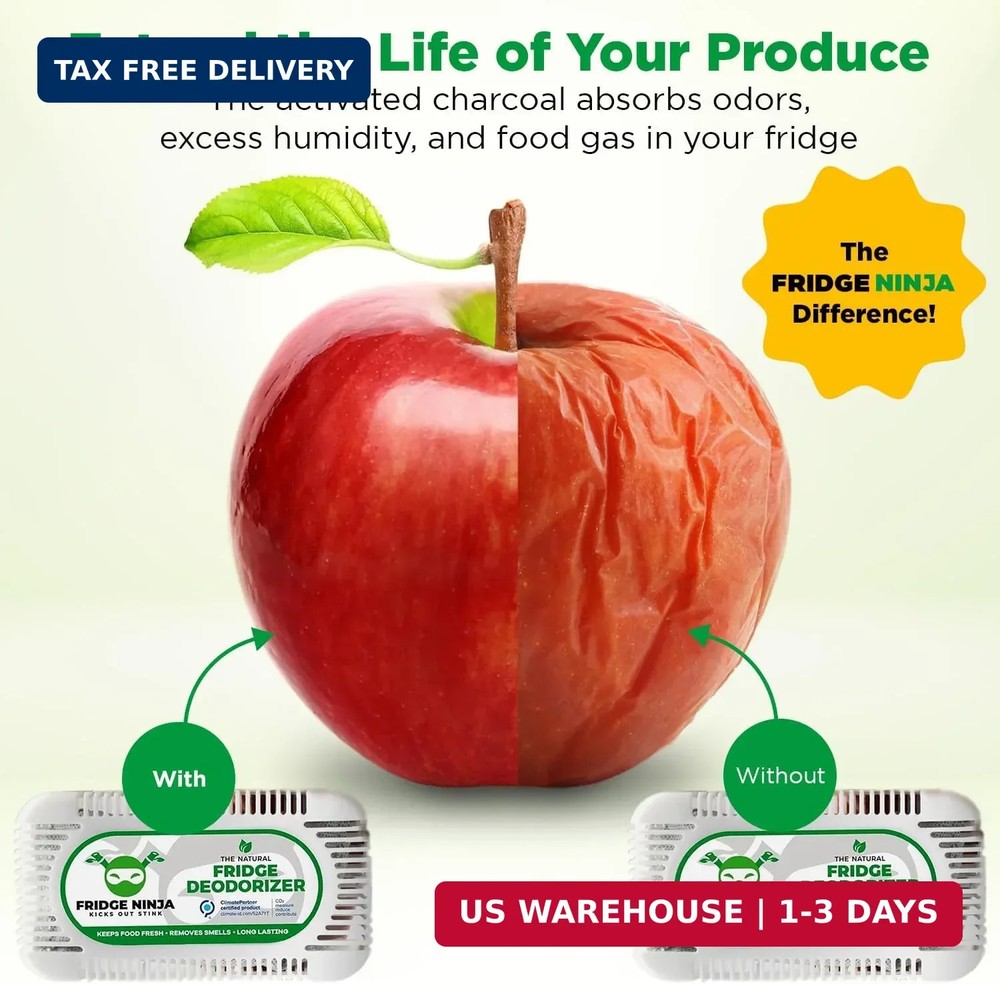 Fridge Ninja Fridge Deodorizer (2 Pack) - More Effective Than Baking Soda - Natu