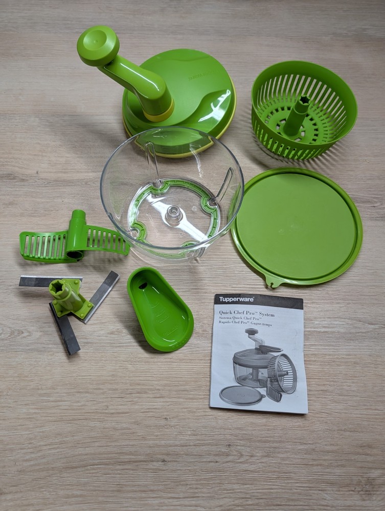 Tupperware Quick Chef Pro System Manual Food Processor Chopper Green