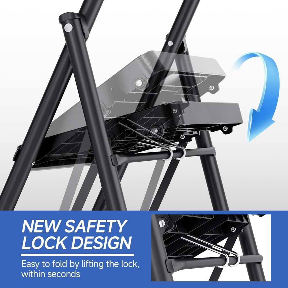 KINGRACK 2 Step Ladder, Folding Step Stool with Handrail, Safe-Lock Design an...