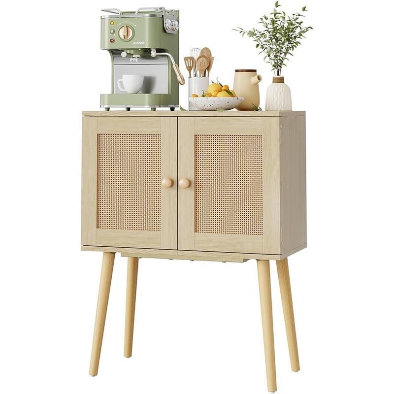 Rattan Mesh Small Kitchen Cabinet Storage Bar Console Entryway Buffet Organizer