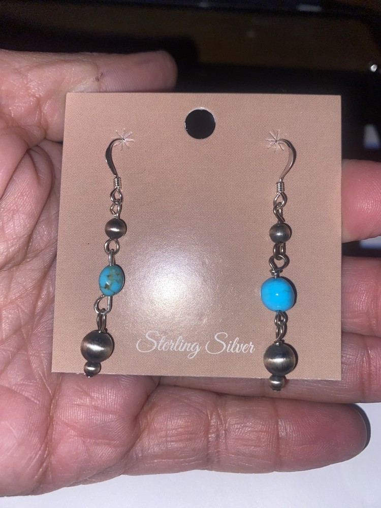 sterling silver and turquoise native dangle earrings new