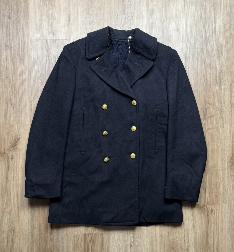 Vintage United State Naval Academy Pea Coat Size 40 Double Breasted Black Wool