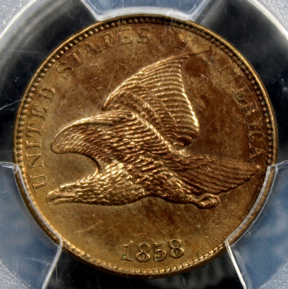 1858 Large Letters Flying Eagle Cent - PCGS Certified UNC Details !!