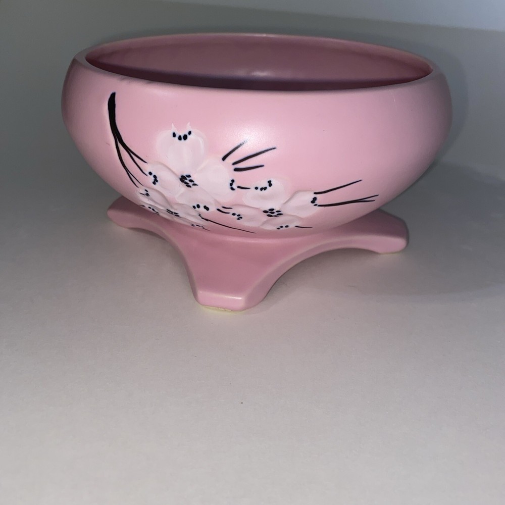 McCoy Ceramic Footed Planter Vase Pink w/ Cherry Blossoms