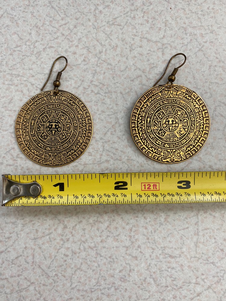 Aztec Medal Calendar Dangle Earrings