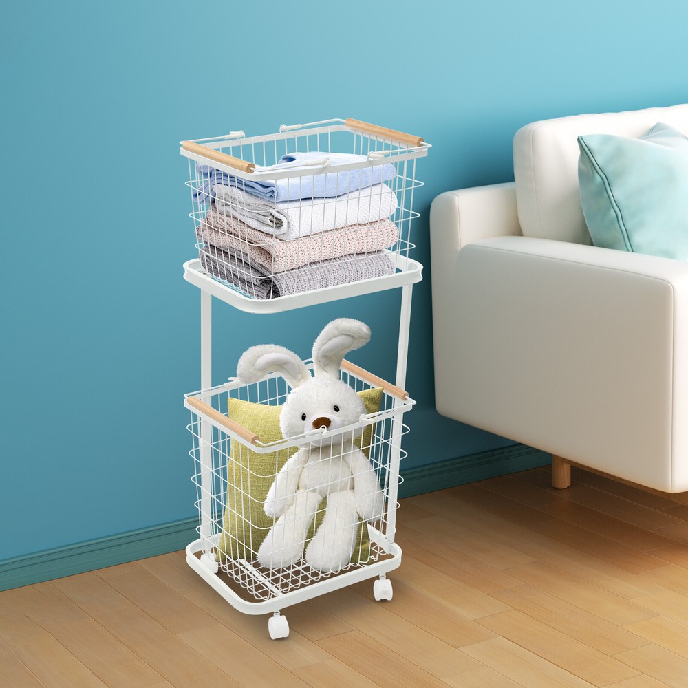 Two-Tier Laundry Basket With Removable Baskets & Universal Wheels