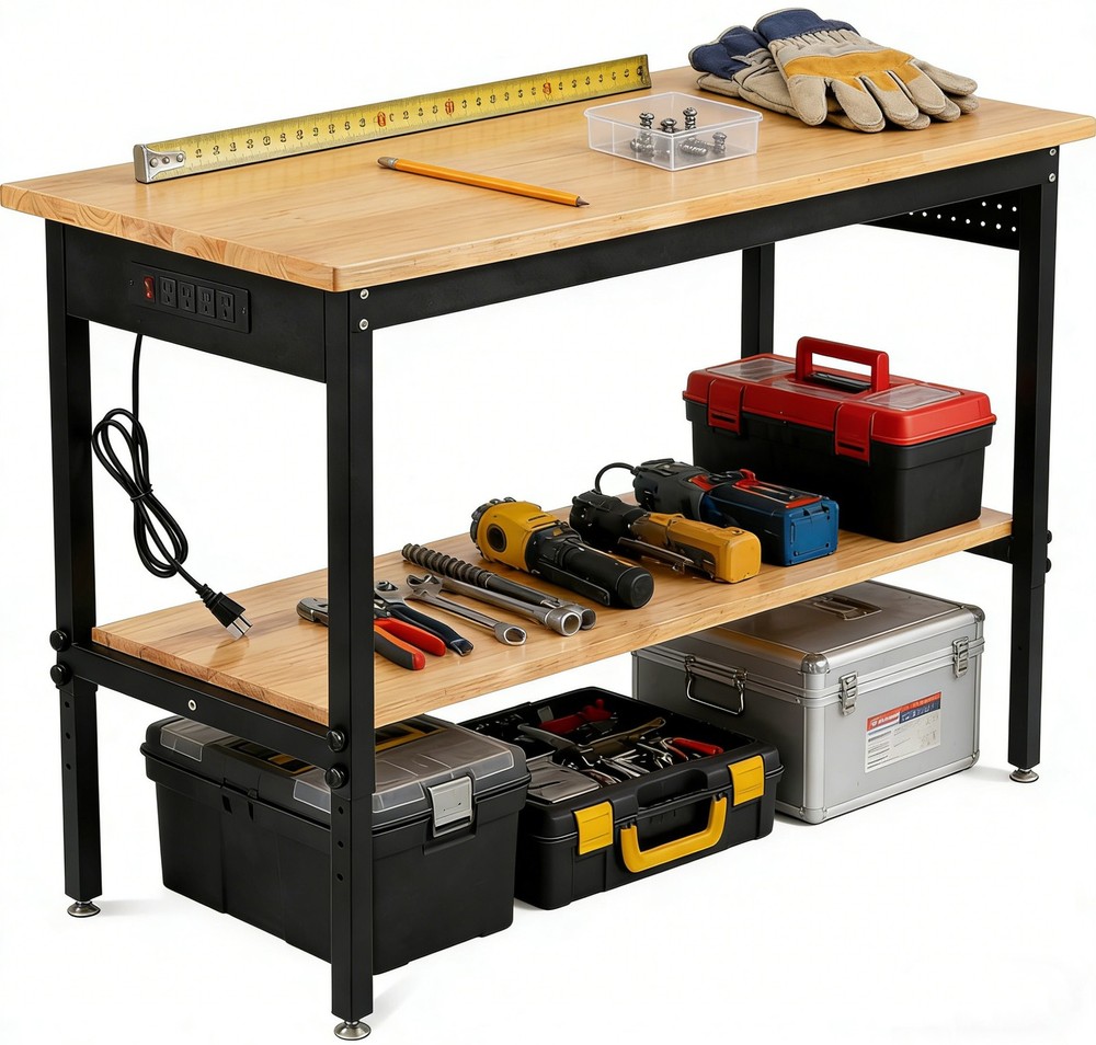 Workbench with Power Outlets & USB, 2500LBS Capacity, Adjustable Height, 60"x24"