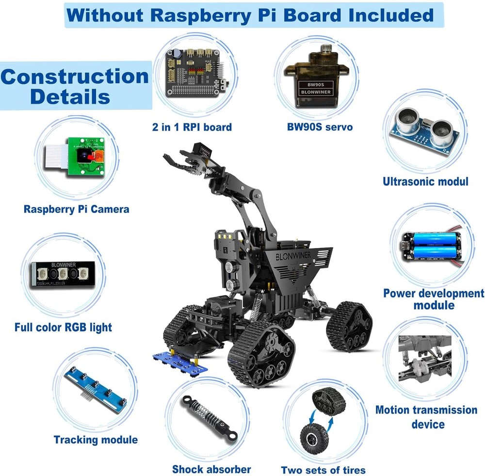 Robot Car Kit for Raspberry Pi Smart Robotics Arm STEM Programming Tank Kit
