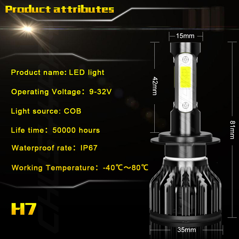 4x H7 LED Headlight Bulb Kit High Low Beam 80000LM Super Bright 6500K White E4EA