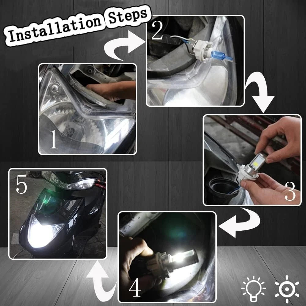(2x) Replacement BA20 LED Headlight Bulb for Mopeds and Scooters