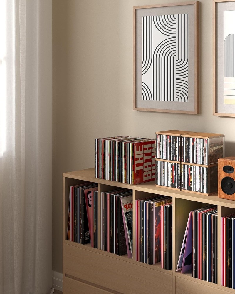 Customizable Retro Walnut CD Organizer Rack - Ideal Media Storage Solution