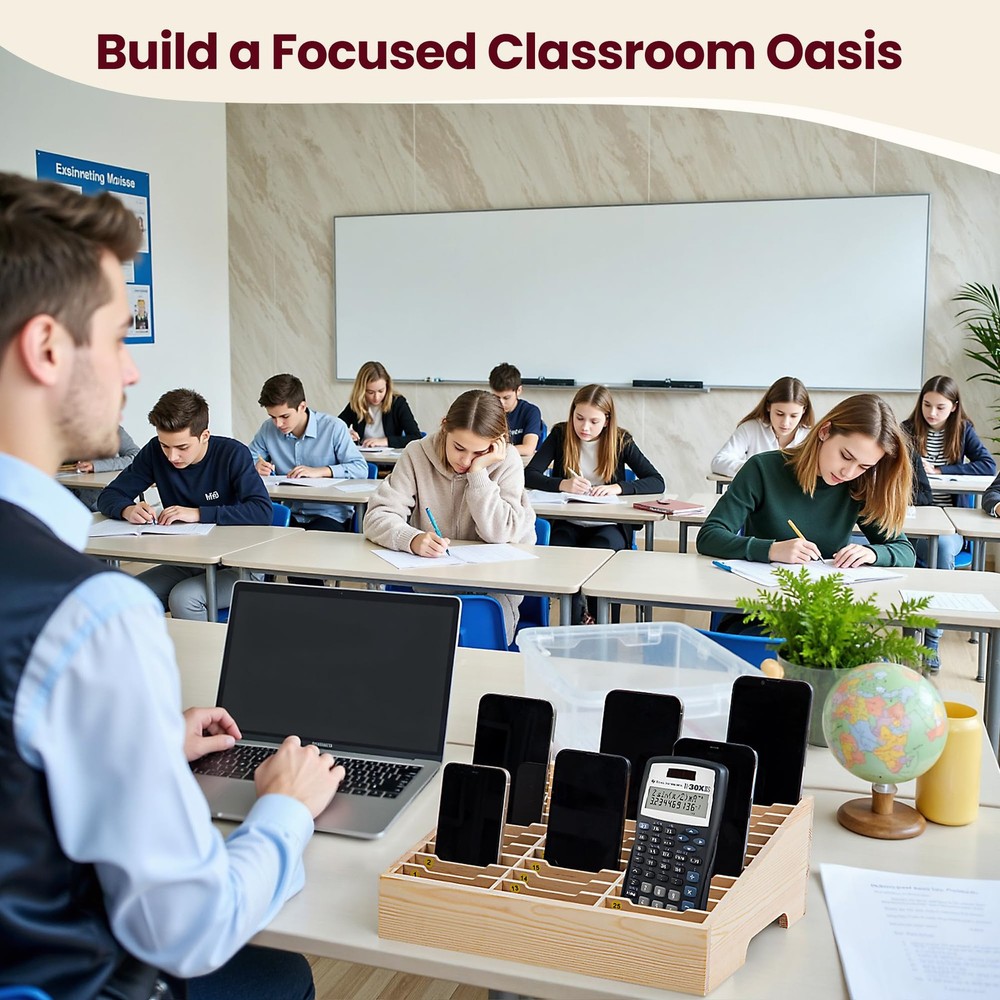 Classroom Cell Holder, Fully Assembled 36 Grid Cellphone Storage Box for Stud...