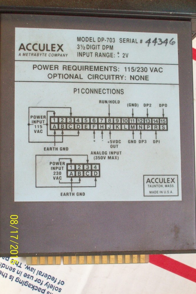 ACCULEX 3-1/2 DIGIT DPM DISPLAY PANEL MOUNT COUNTER 2 VOLT INPUT MODEL DP-703