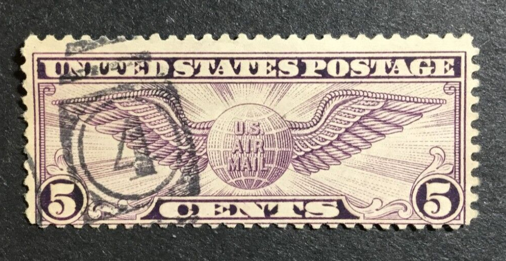 US Scott #C12 Winged Globe 5 Cent Used Fancy Cancel