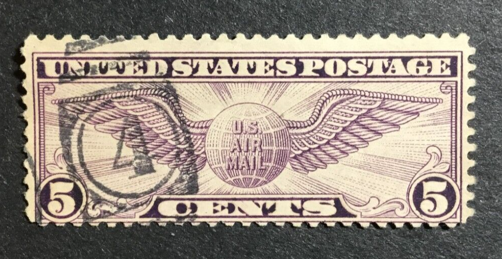 US Scott #C12 Winged Globe 5 Cent Used Fancy Cancel