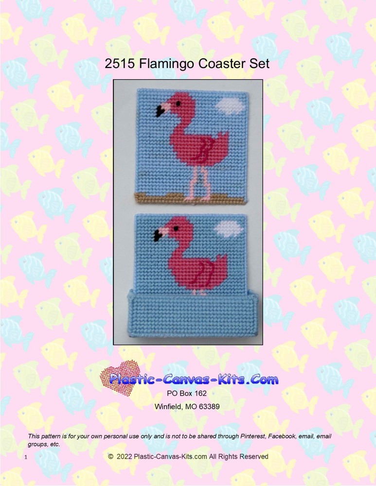 Flamingo Coaster Set- Plastic Canvas Pattern or Kit