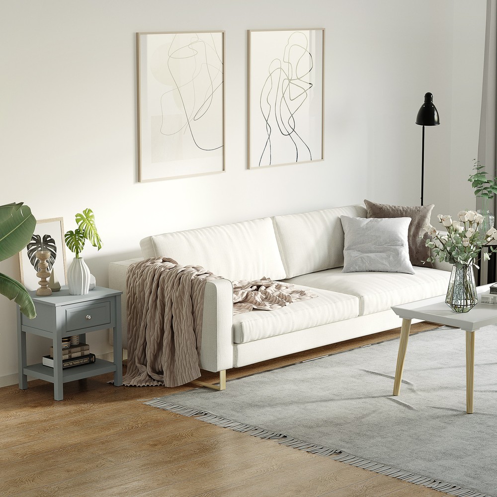 Accent End Table with Grey Tabletop, and Storage Drawer, Grey