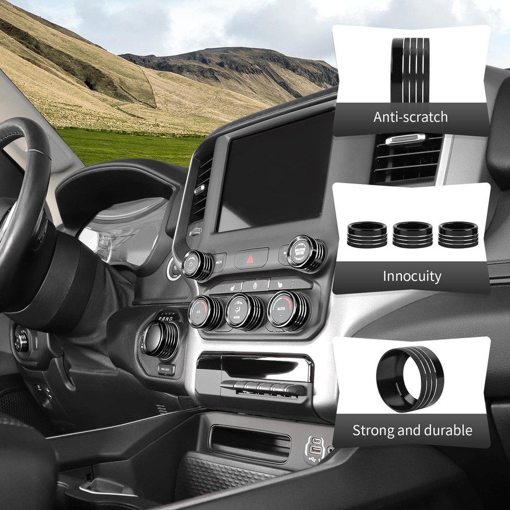"Black AC Knobs & Switch Covers for 20182025 Dodge RAM Aluminum Trim"