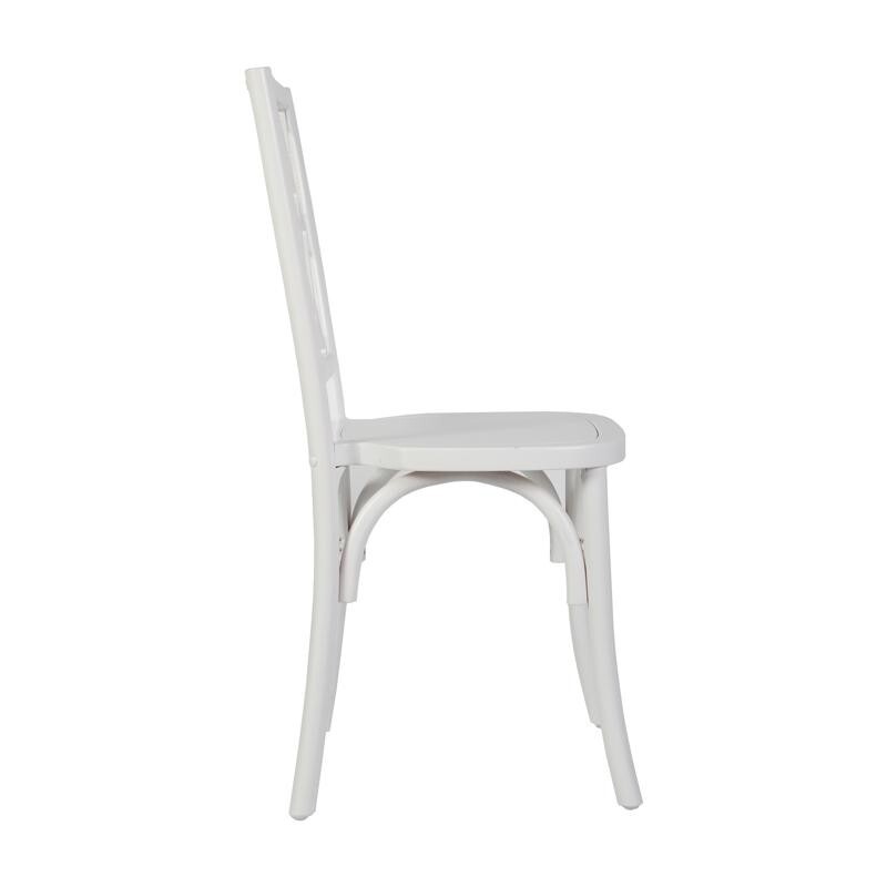 Bistro Style with Intricate Back White Wood Stackable Restaurant Dining Chair