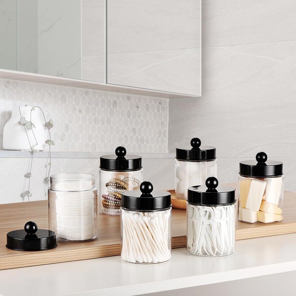 Apothecary Jars Bathroom Vanity Storage Organizer Set 4 Pack, Black
