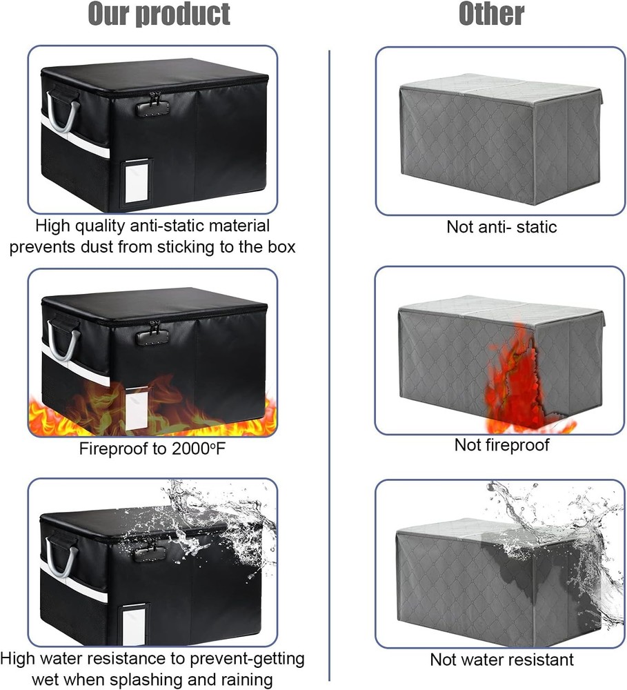 Fireproof Document Box Fireproof File Box W/ Lids Important Document Organizer