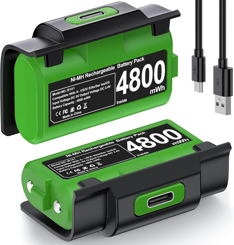 Eco-Friendly Rechargeable Xbox Controller Batteries - 2 Pack with Type-C Charge