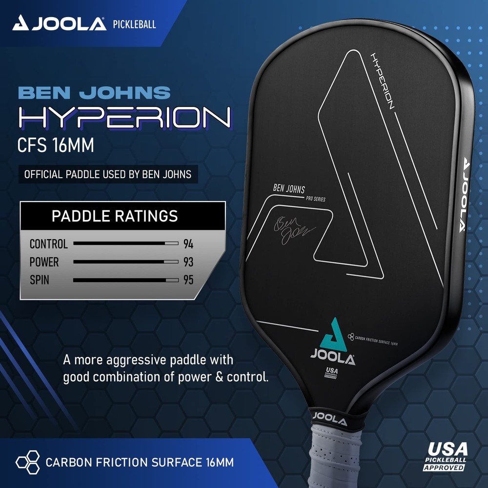 JOOLA Ben Johns Hyperion CFS Pickleball Paddle - Carbon Surface, High Grit, USAP
