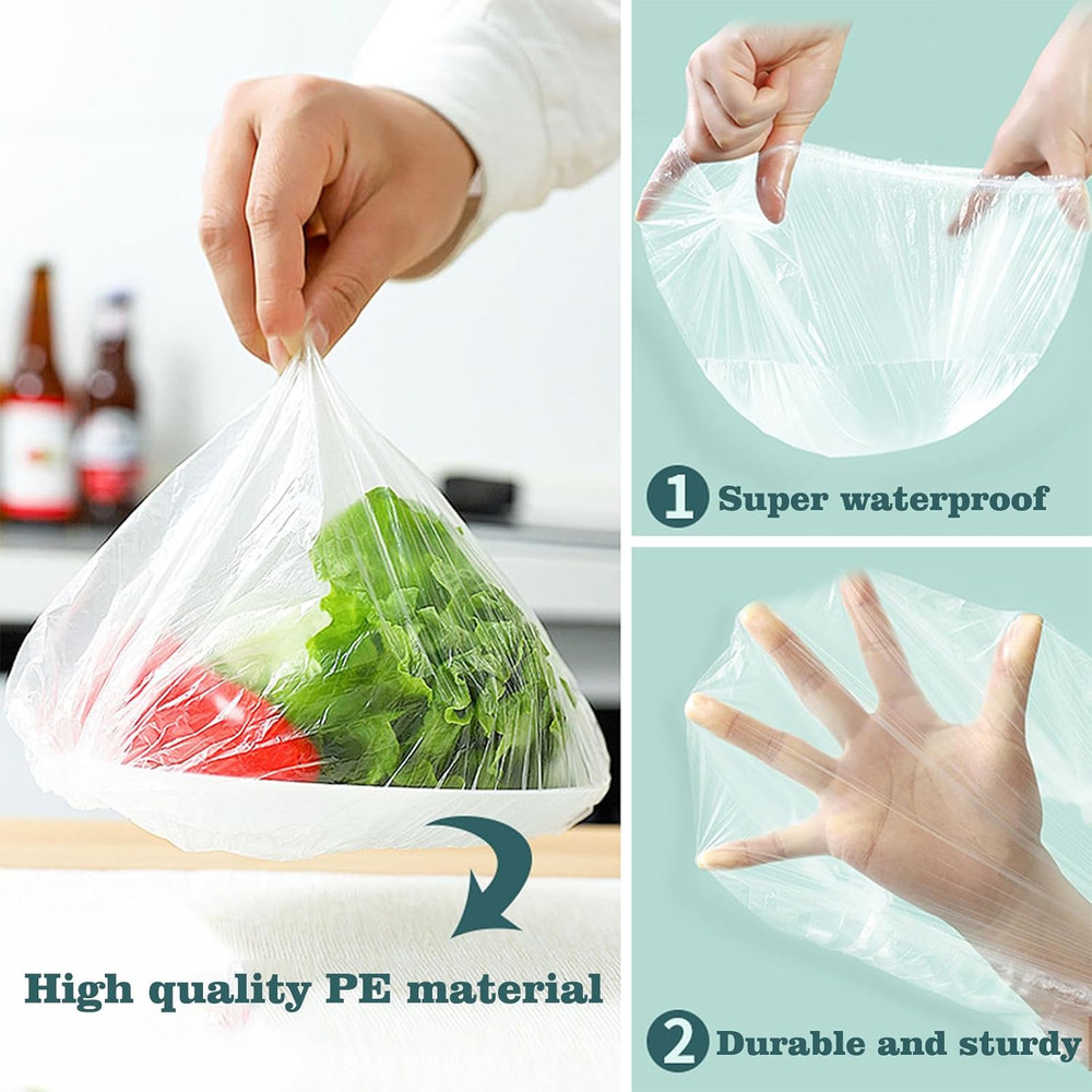 300pcs Reusable Elastic Food Covers - Universal Stretchable Clear Adjustable Pla
