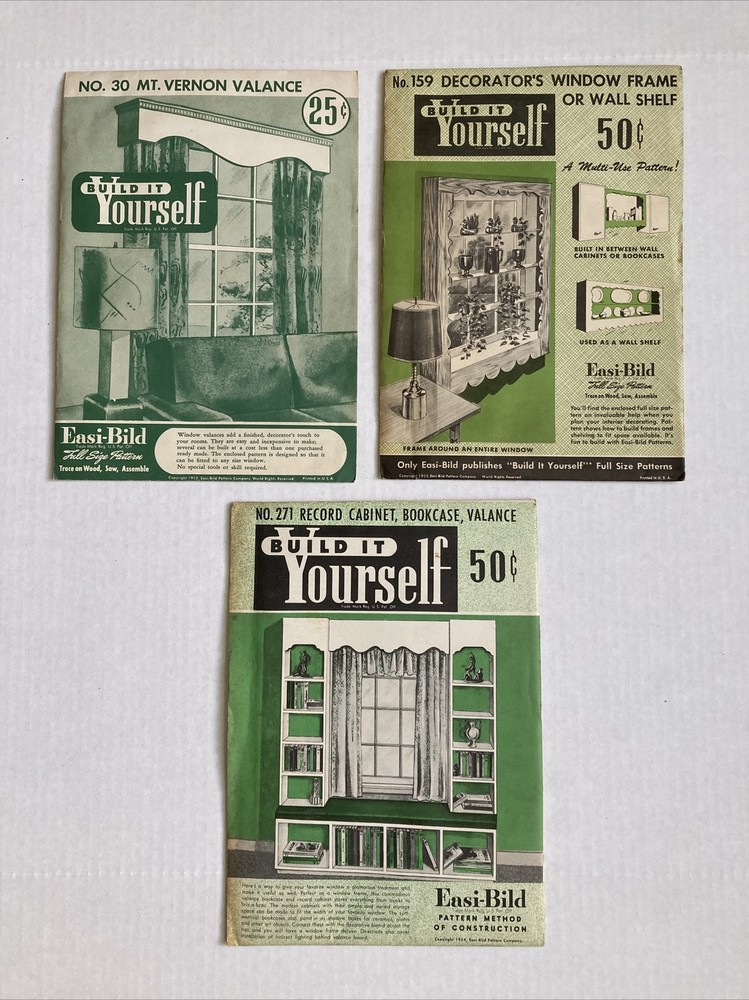 3 Easi-Bild Patterns-#30 Mt.Vernon Valance, #159 Window Frame/Shelf,#271 Valance
