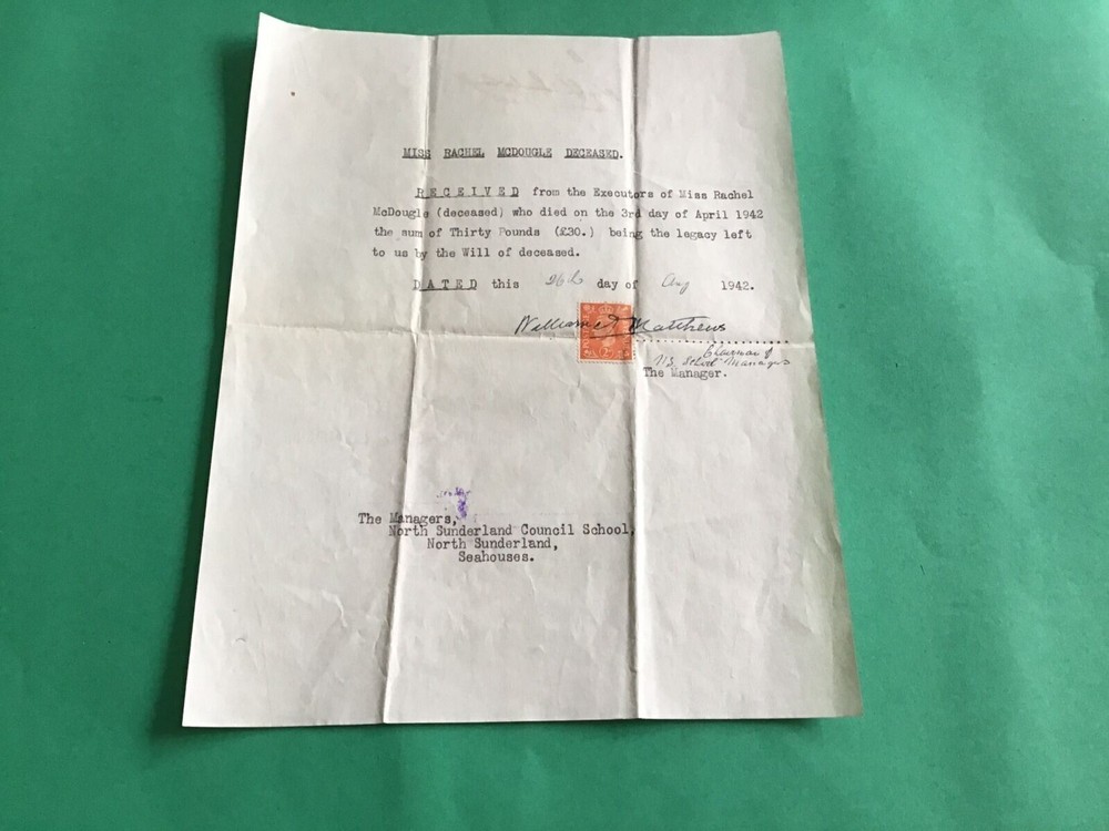 Rachel McDougle Deceased Executor 1942  letter R37455