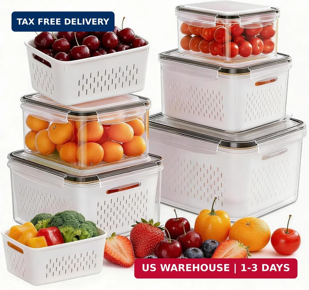 HOMETALL 5 Pack Fruit Storage Containers for Fridge, Plastic Fruit Containers fo